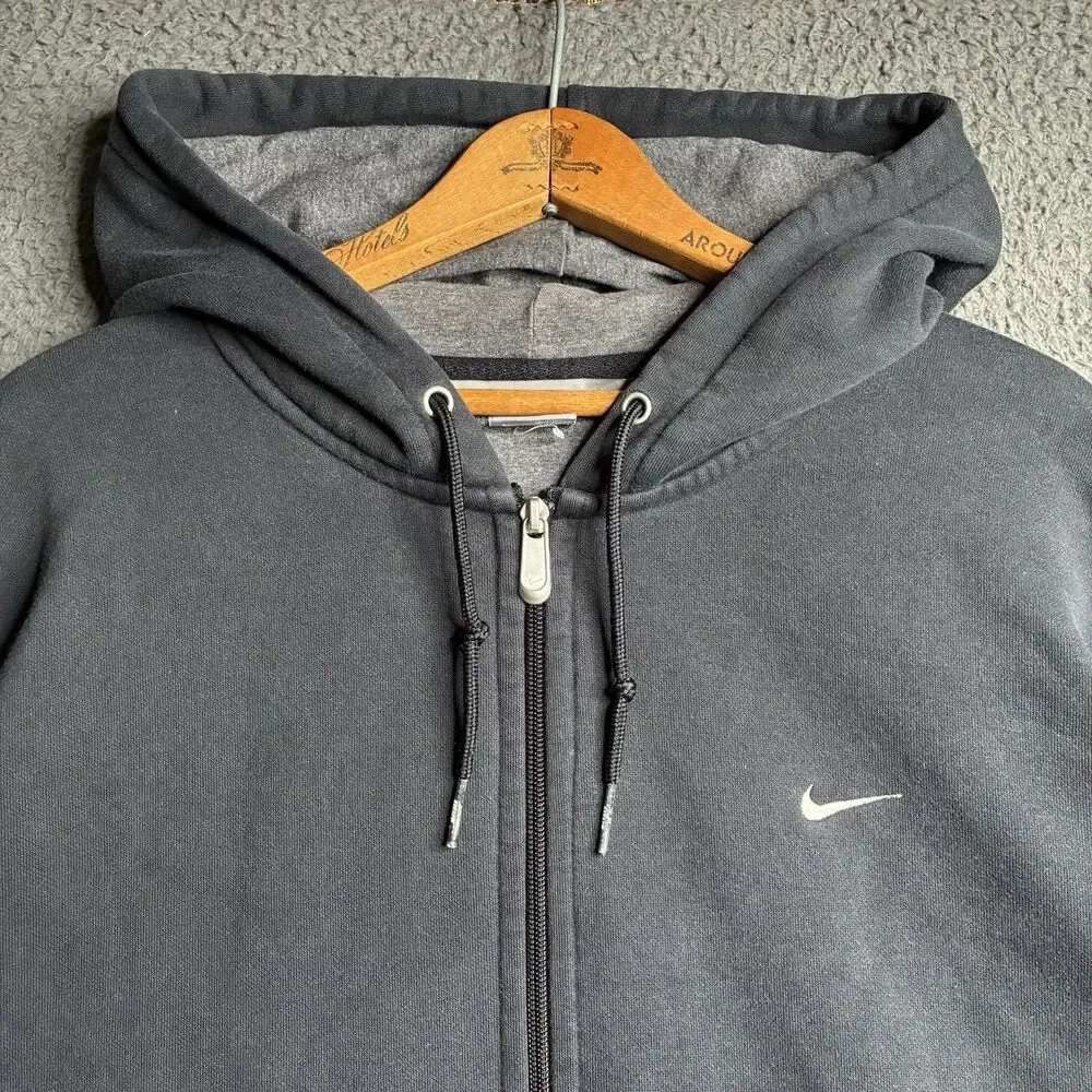 Vintage Nike Faded Black Full Zip Hoodie Silver Tag Y2K Swoosh Men’s 2XL